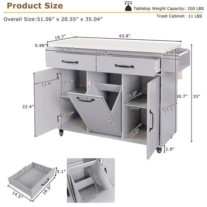 Kitchen Island with Trash Can Storage Cabinet,Kitchen Cart with Drop Leaf