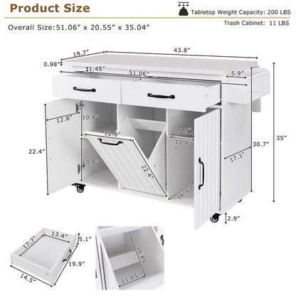 Kitchen Island with Trash Can Storage Cabinet,Kitchen Cart with Drop Leaf
