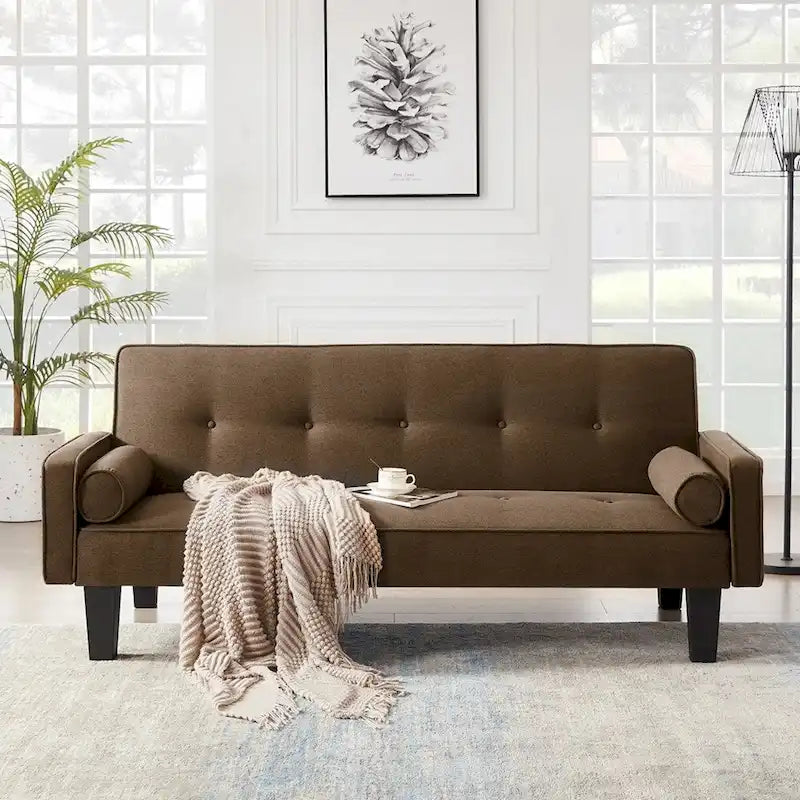Living room sofa convertible into sofa bed includes two pillows