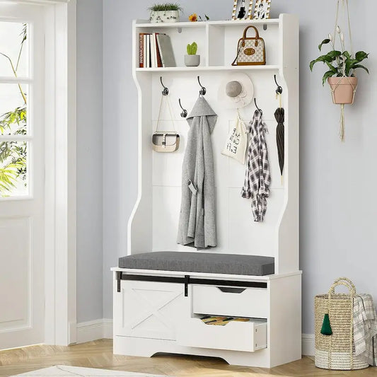 Hall Tree With Bench And Shoe Storage Coat Rack Barn Door