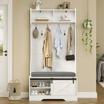 Hall Tree With Bench And Shoe Storage Coat Rack Barn Door