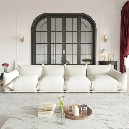 Mid-Century Modern Large 4 Seater Couch, Chenille Sectional Sofa 4 Seats Modular Couches with Thick Cushion
