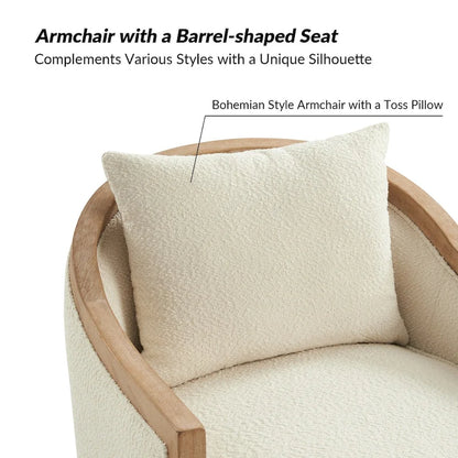 Oswald Jess Farmhouse Solid Wood Edging Swivel Barrel Chair with Toss Pillows by HULALA HOME
