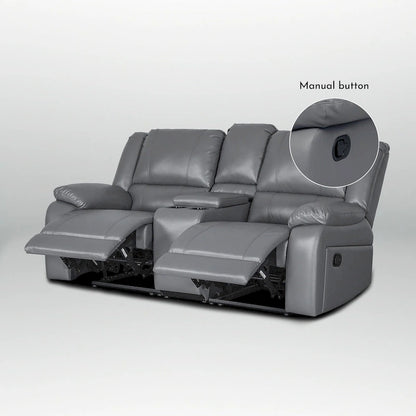 2-Piece Classic Faux Leather Manual Reclining Living Room Sofa Set with Console and Cup Holders