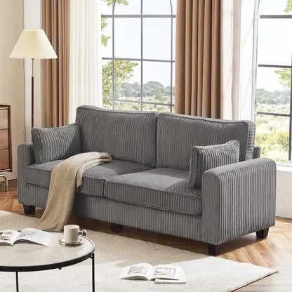 LUE BONA 81 Modern Corduroy 3 Seater Sofa, Polyester Rectangle Upholstered Sofa with Wood Base for Living Room
