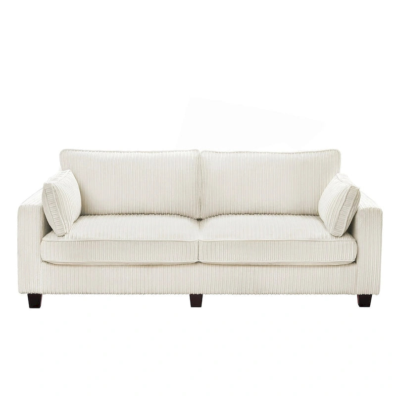 LUE BONA 81 Modern Corduroy 3 Seater Sofa, Polyester Rectangle Upholstered Sofa with Wood Base for Living Room
