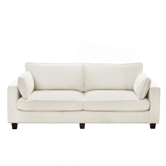 LUE BONA 81 Modern Corduroy 3 Seater Sofa, Polyester Rectangle Upholstered Sofa with Wood Base for Living Room