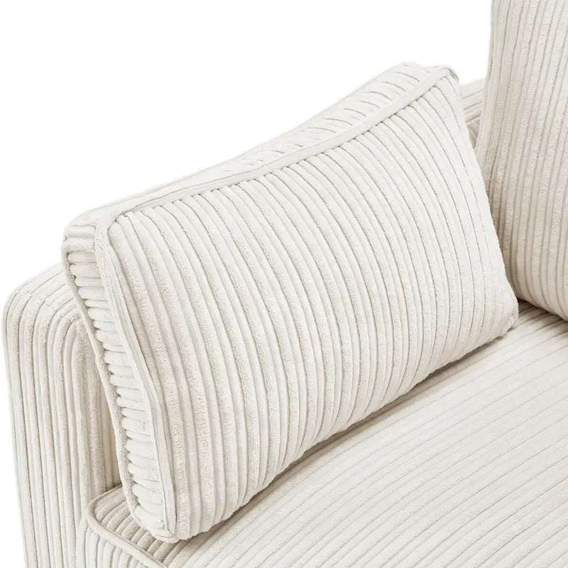 LUE BONA 81 Modern Corduroy 3 Seater Sofa, Polyester Rectangle Upholstered Sofa with Wood Base for Living Room