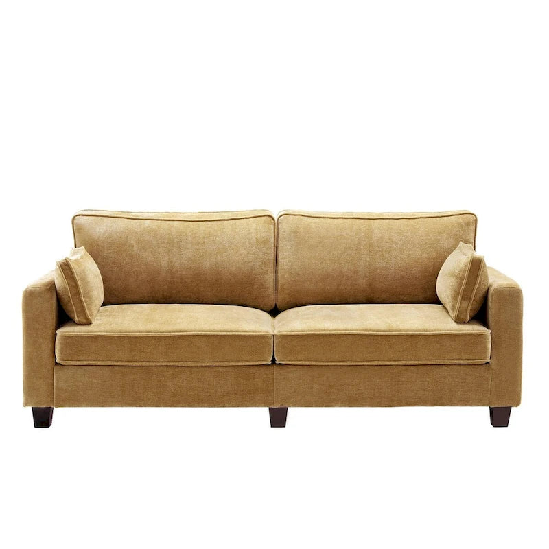 LUE BONA 81 Modern Corduroy 3 Seater Sofa, Polyester Rectangle Upholstered Sofa with Wood Base for Living Room