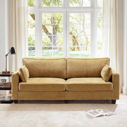 LUE BONA 81 Modern Corduroy 3 Seater Sofa, Polyester Rectangle Upholstered Sofa with Wood Base for Living Room