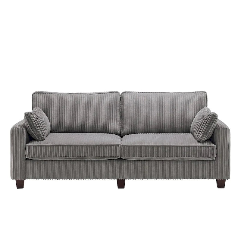 LUE BONA 81 Modern Corduroy 3 Seater Sofa, Polyester Rectangle Upholstered Sofa with Wood Base for Living Room