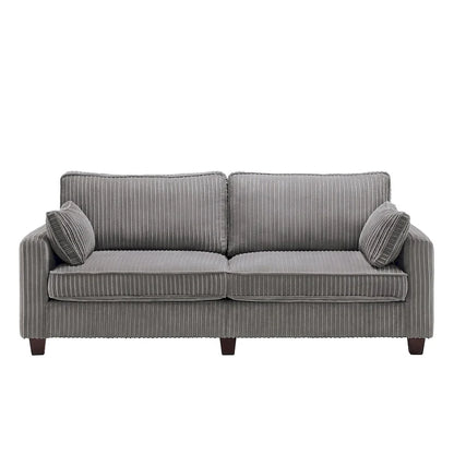 LUE BONA 81 Modern Corduroy 3 Seater Sofa, Polyester Rectangle Upholstered Sofa with Wood Base for Living Room