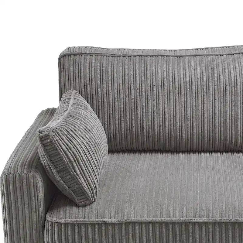 LUE BONA 81 Modern Corduroy 3 Seater Sofa, Polyester Rectangle Upholstered Sofa with Wood Base for Living Room