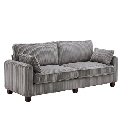 LUE BONA 81 Modern Corduroy 3 Seater Sofa, Polyester Rectangle Upholstered Sofa with Wood Base for Living Room