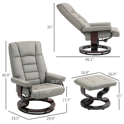 HOMCOM Swivel Recliner Chair and Ottoman, Faux Leather Reclining Chair with High Back