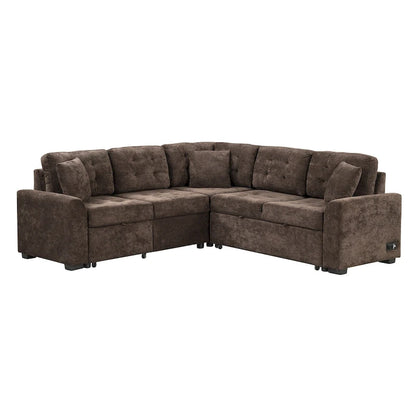 82.6-inch L-shaped Pull-out Sleeper Sofa with Wheels, USB Ports, Power Sockets - 82.6W x 82.6D x 33H