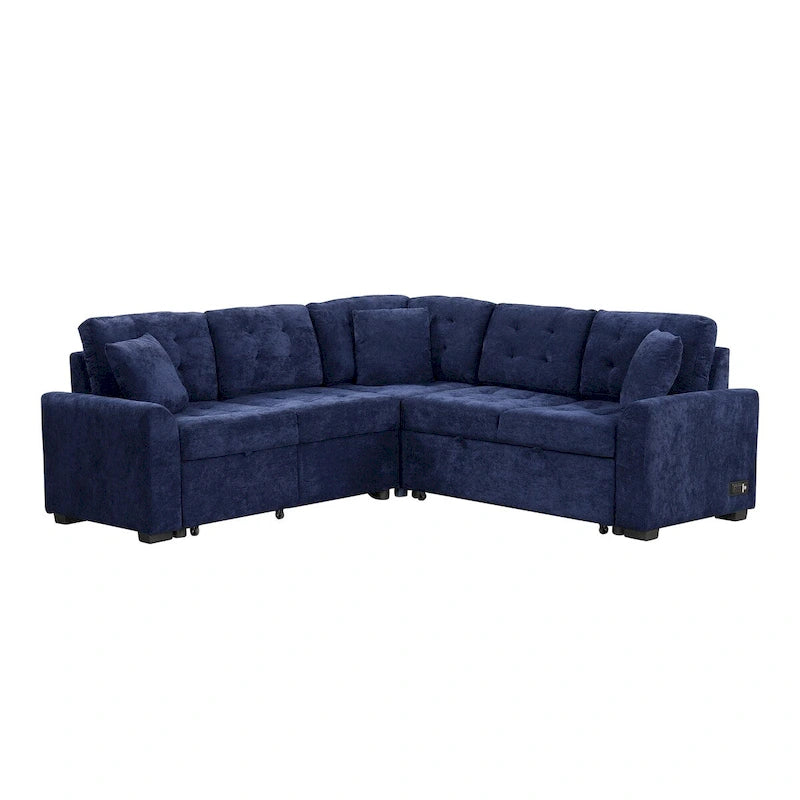 82.6-inch L-shaped Pull-out Sleeper Sofa with Wheels, USB Ports, Power Sockets - 82.6W x 82.6D x 33H