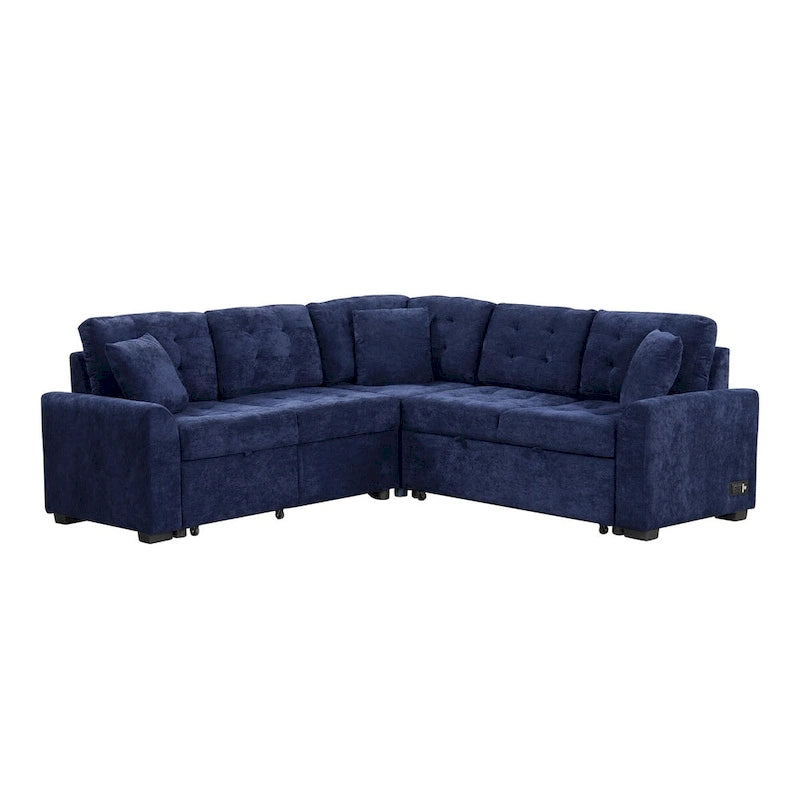 82.6-inch L-shaped Pull-out Sleeper Sofa with Wheels, USB Ports, Power Sockets - 82.6W x 82.6D x 33H
