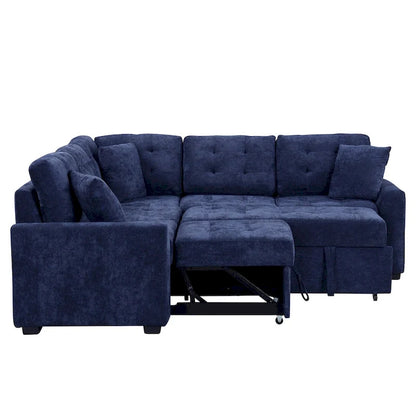 82.6-inch L-shaped Pull-out Sleeper Sofa with Wheels, USB Ports, Power Sockets - 82.6W x 82.6D x 33H