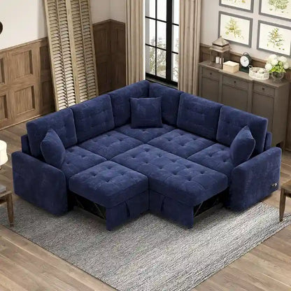 82.6-inch L-shaped Pull-out Sleeper Sofa with Wheels, USB Ports, Power Sockets - 82.6W x 82.6D x 33H