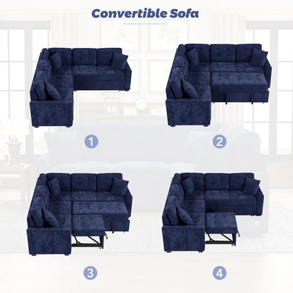 82.6-inch L-shaped Pull-out Sleeper Sofa with Wheels, USB Ports, Power Sockets - 82.6W x 82.6D x 33H