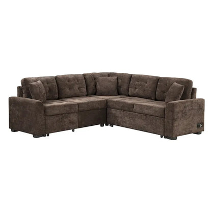 82.6-inch L-shaped Pull-out Sleeper Sofa with Wheels, USB Ports, Power Sockets - 82.6W x 82.6D x 33H