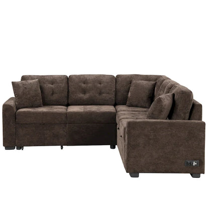 82.6-inch L-shaped Pull-out Sleeper Sofa with Wheels, USB Ports, Power Sockets - 82.6W x 82.6D x 33H