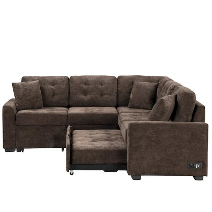 82.6-inch L-shaped Pull-out Sleeper Sofa with Wheels, USB Ports, Power Sockets - 82.6W x 82.6D x 33H