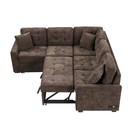 82.6-inch L-shaped Pull-out Sleeper Sofa with Wheels, USB Ports, Power Sockets - 82.6W x 82.6D x 33H