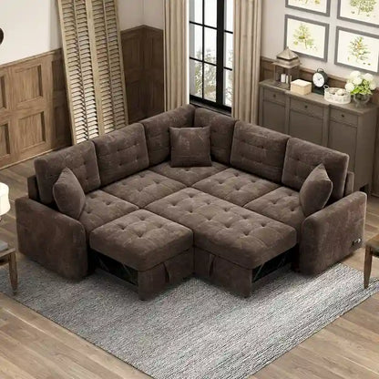 82.6-inch L-shaped Pull-out Sleeper Sofa with Wheels, USB Ports, Power Sockets - 82.6W x 82.6D x 33H