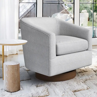 LUE BONA Modern Living Room Armchair Upholstered Wooden Barrel Swivel Accent Chair