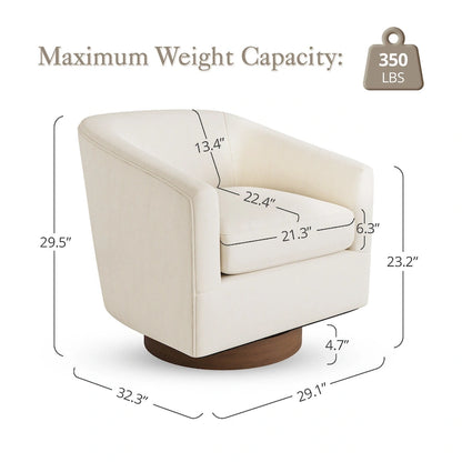 LUE BONA Modern Living Room Armchair Upholstered Wooden Barrel Swivel Accent Chair