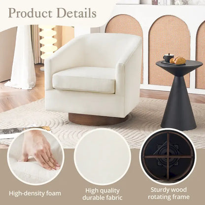 LUE BONA Modern Living Room Armchair Upholstered Wooden Barrel Swivel Accent Chair