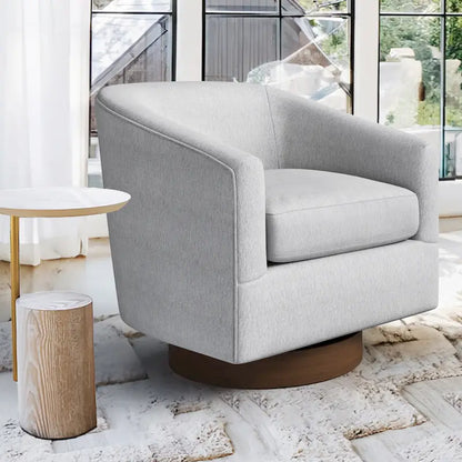 LUE BONA Modern Living Room Armchair Upholstered Wooden Barrel Swivel Accent Chair