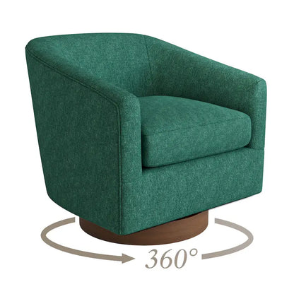 LUE BONA Modern Living Room Armchair Upholstered Wooden Barrel Swivel Accent Chair