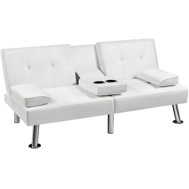 Yaheetech Faux Leather Convertible Futon Sofa Bed 3-In-1 Adjustable Futon Couch