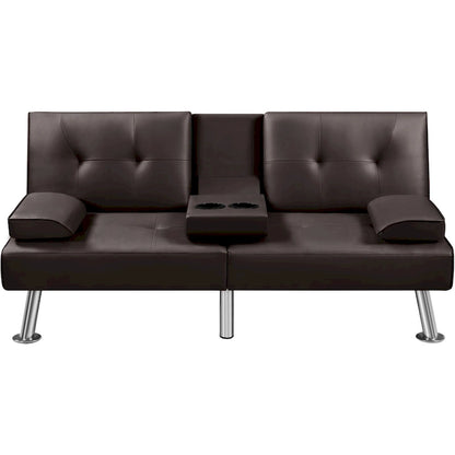 Yaheetech Faux Leather Convertible Futon Sofa Bed 3-In-1 Adjustable Futon Couch