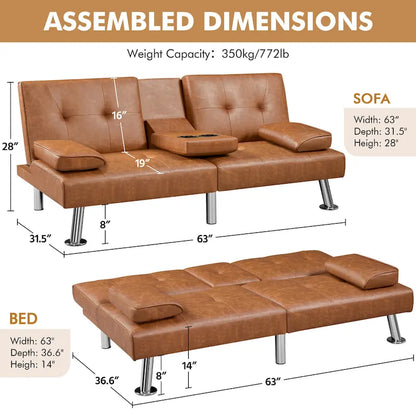 Yaheetech Faux Leather Convertible Futon Sofa Bed 3-In-1 Adjustable Futon Couch