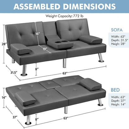 Yaheetech Faux Leather Convertible Futon Sofa Bed 3-In-1 Adjustable Futon Couch