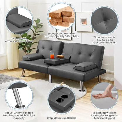 Yaheetech Faux Leather Convertible Futon Sofa Bed 3-In-1 Adjustable Futon Couch
