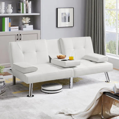 Yaheetech Faux Leather Convertible Futon Sofa Bed 3-In-1 Adjustable Futon Couch