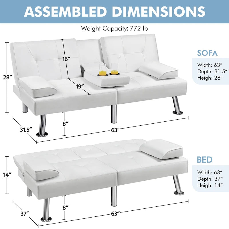 Yaheetech Faux Leather Convertible Futon Sofa Bed 3-In-1 Adjustable Futon Couch