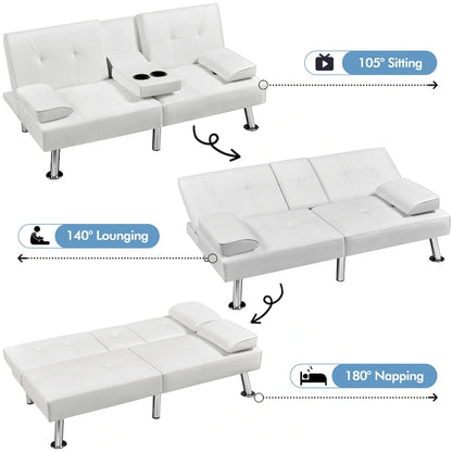 Yaheetech Faux Leather Convertible Futon Sofa Bed 3-In-1 Adjustable Futon Couch