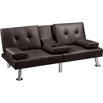 Yaheetech Faux Leather Convertible Futon Sofa Bed 3-In-1 Adjustable Futon Couch