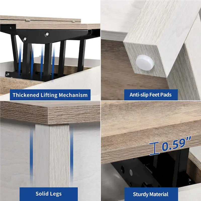 Moasis Farmhouse Lift Top Coffee Table Expandable Tabletop with Hidden Storage and Shelf for Living Room