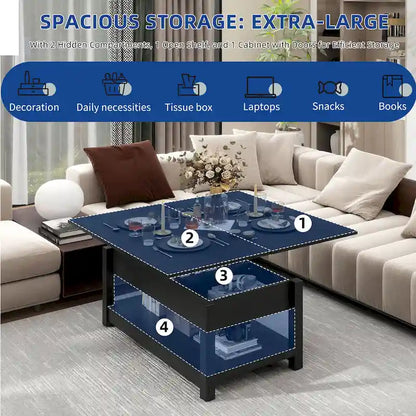 Moasis Farmhouse Lift Top Coffee Table Expandable Tabletop with Hidden Storage and Shelf for Living Room