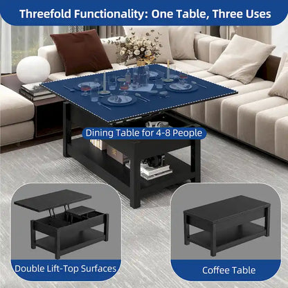Moasis Farmhouse Lift Top Coffee Table Expandable Tabletop with Hidden Storage and Shelf for Living Room