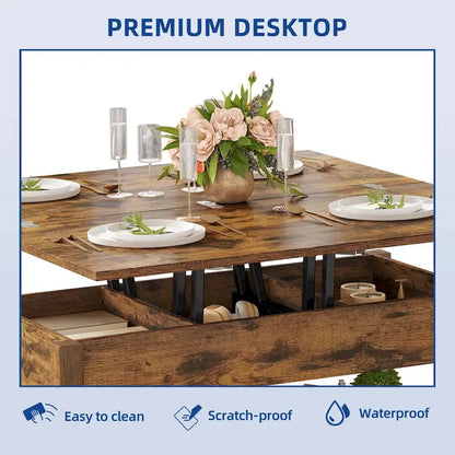 Moasis Farmhouse Lift Top Coffee Table Expandable Tabletop with Hidden Storage and Shelf for Living Room