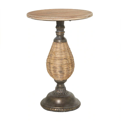 Wood Accent Table with Black Metal and Rattan Base - Brown or White - Roche River Decor