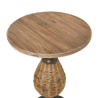 Wood Accent Table with Black Metal and Rattan Base - Brown or White - Roche River Decor